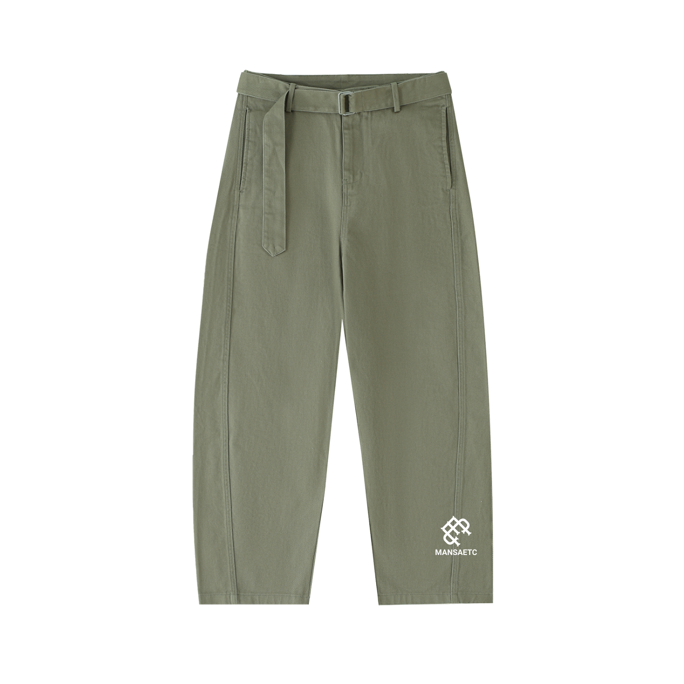 Belted Barrel-leg Chino Pants